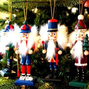 4 VTG 90s Wooden Nutcracker Christmas Ornaments Xmas Tree Decor Rustic Farm Cute